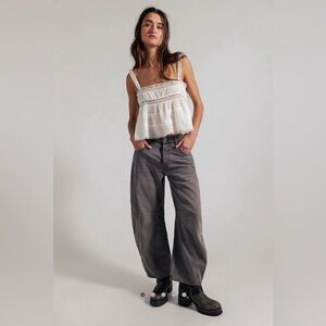 Free People Good Luck Mid-Rise Barrel Jeans Archive Grey